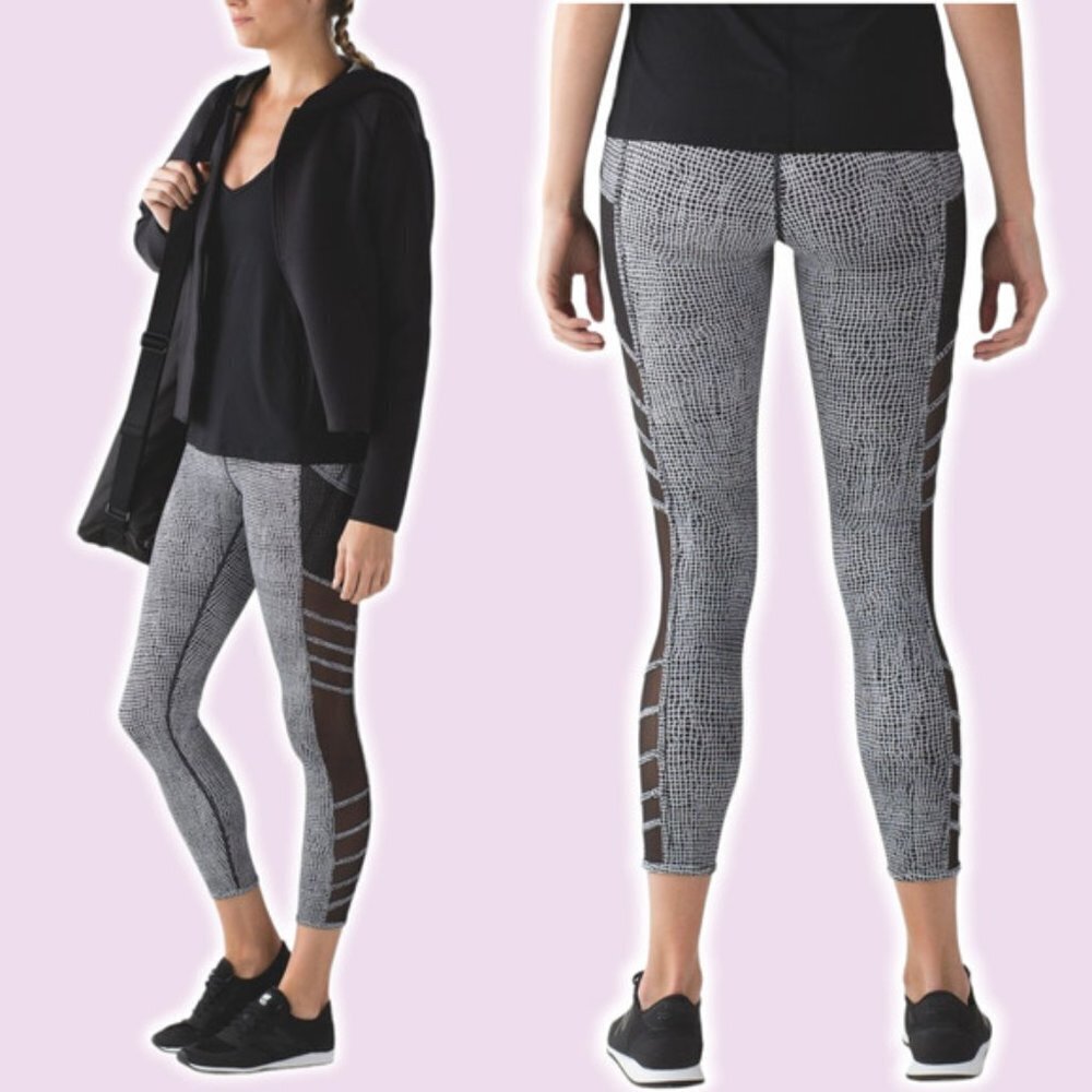 LULULEMON Wild And Free Tight Sz 6 Fall Net White Black